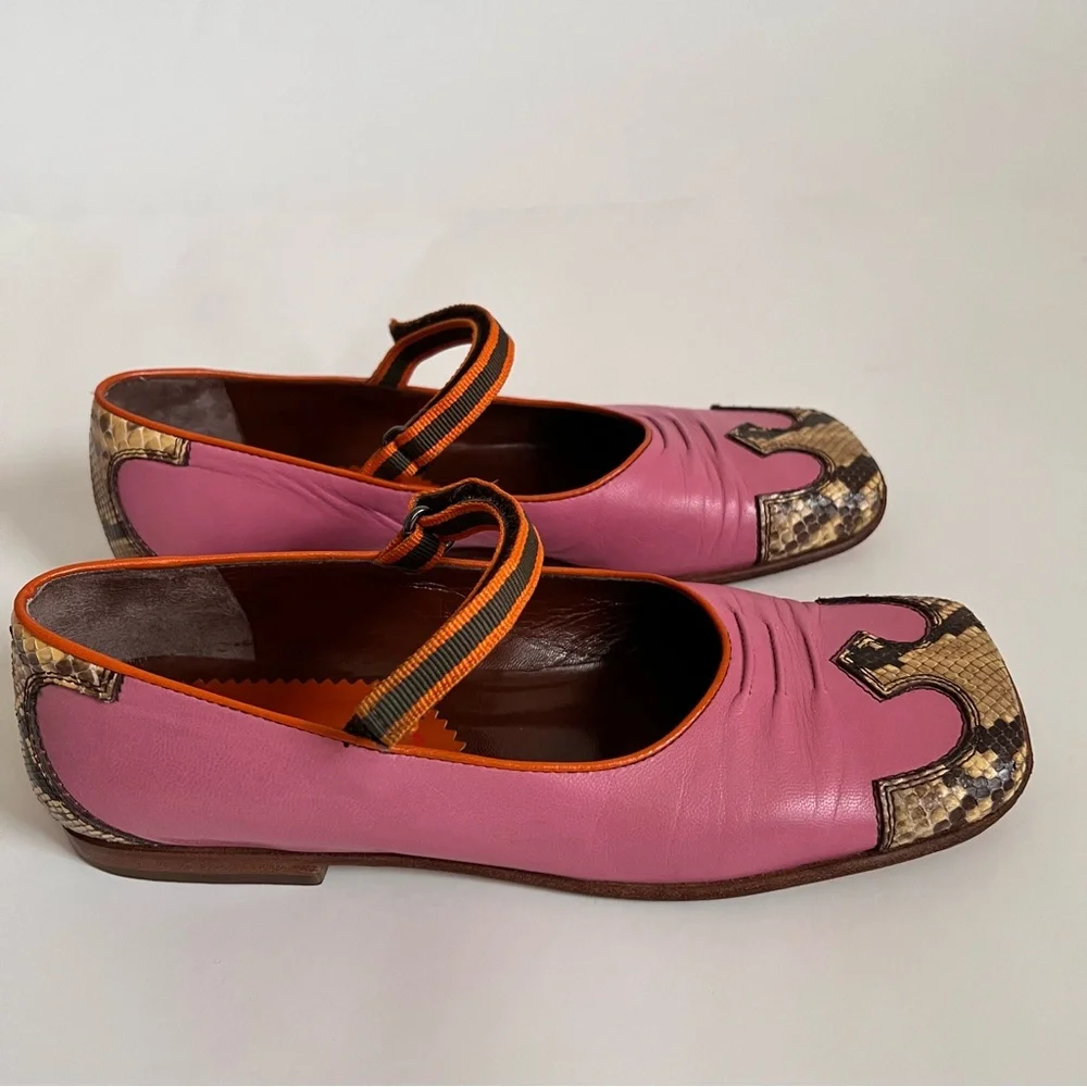 Rare Miu Miu  Vintage Flat Shoes SS1999 Y2K Pink with Snake Accents - EU 36.5 - Picture 2 of 14